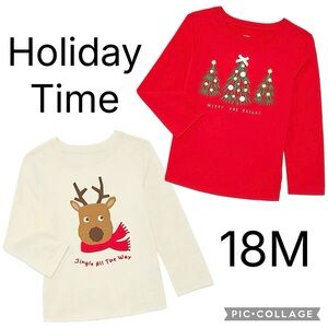 (2) Holiday Time Toddler Christmas Tees